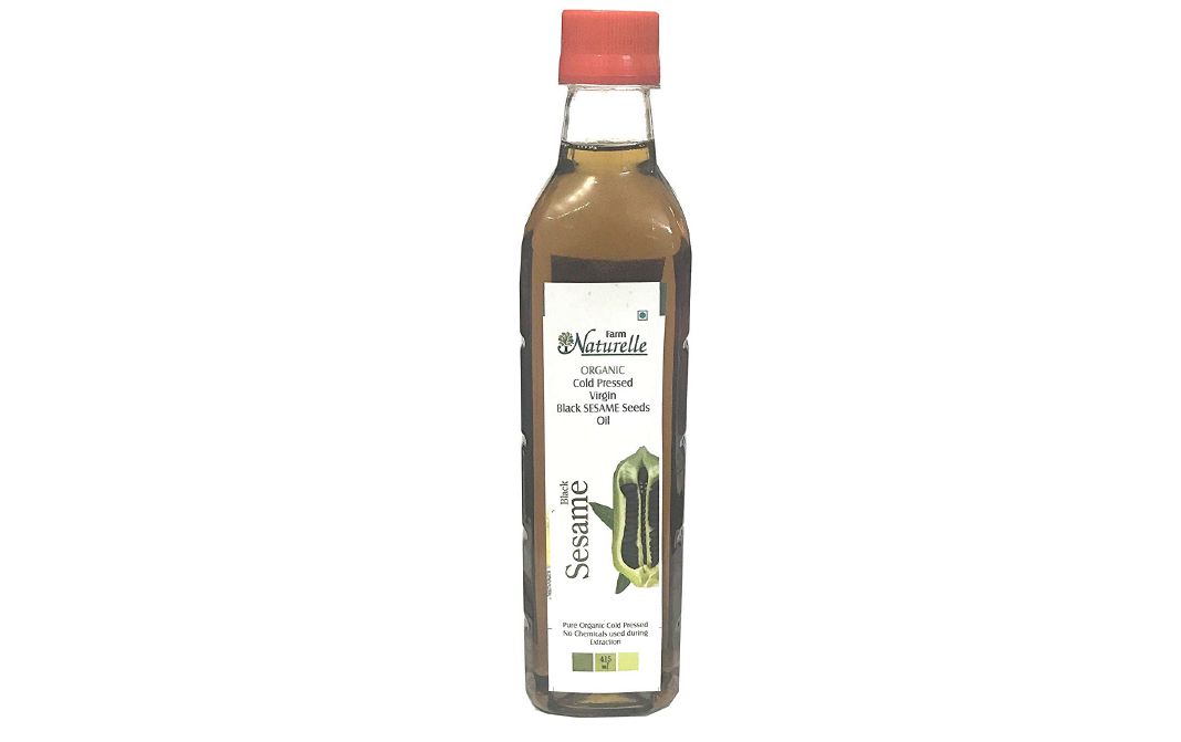Farm Naturelle Organic Cold Pressed Virgin Black Sesame Seeds Oil   Plastic Bottle  415 millilitre